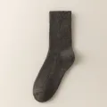 Dark grey thick thermal wool socks for women, winter mid-tube warm knit ribbed socks. - One Size / Coffee