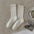 Women Woolen Ribbed Socks White Mid Tube Thermal Winter Striped Warm Product Variant - One Size / Vertical Striped Cream White