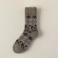 Calcetines gruesos de lana para mujer invierno calientes patron copo de nieve vintage - Talla única / Caqui
