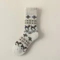 Calcetines de lana gruesa mujer invierno calientes termicos patron nordico retro tubo - Talla única / Blanco