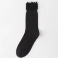 Schwarze Damen Socken mit Rüschen Rand Baumwolle Lolita Stil Mittelhohe Strümpfe - Einheitsgröße / Schwarz