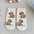 Cute cartoon capybara print combed cotton low cut socks for women spring thin casual - One Size / Beige Toe