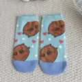 Cute cartoon bear cotton low cut socks for women sweet short casual cute boat socks - One Size / Blue Toe