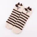 Women winter fuzzy plush floor socks, cute brown striped coral fleece sleep socks for home. - Adult Style without Box / Striped Pug