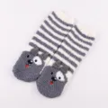 Cozy gray striped fuzzy fleece floor socks for women, cute winter plush sleep socks with 3D animal ears. - Adult Style without Box / Striped Grey Wolf