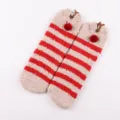 Cute Christmas Reindeer Fluffy Coral Fleece Floor Socks for Women Winter Warm Sleep Socks - Adult Style without Box / Striped Fawn
