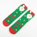 Cute Christmas fuzzy socks for women, soft plush cozy winter indoor floor socks with Santa. - Adult Style without Box / Green Santa