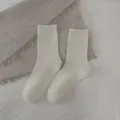 Women knit wool mid-calf socks casual warm solid color cozy winter thermal hosiery - One Size / Solid Creamy White