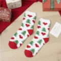 Christmas fluffy plush socks for women, thick winter warm coral fleece mid-tube socks. - One Size / White Heart Christmas Tree Socks