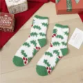 Cozy plush Christmas socks for women, thick fuzzy winter coral fleece stockings, cute holiday gifts. - One Size / White Socks with Green Christmas Tree