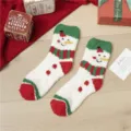 Cozy winter Christmas plush socks for women, cute snowman design, soft coral fleece mid-tube. - One Size / White Snowman