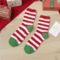 Christmas fuzzy socks for women, thick coral fleece red white striped socks for winter gifts. - One Size / Red and White Stripes