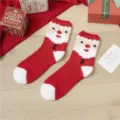 Christmas fluffy coral fleece mid-tube socks winter warm red Santa cute cozy hosiery - One Size / Red Socks with White Snowman