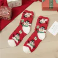 Christmas plush fleece socks for women, cozy winter thermal red snowman design hosiery. - One Size / Red Socks with Black Hat Snowman