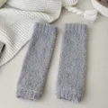 Calentadores de rodilla de vellón coral gris para mujer, mangas suaves para invierno. - Talla única / Gris claro