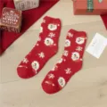 Christmas fluffy plush socks for women, thick warm winter mid-tube red socks with Santa. - One Size / Red Socks with Red Hat Snowman