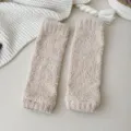 Calentadores de rodilla gruesos de vellón coral suave para mujeres mangas térmicas invierno - Talla única / Caqui