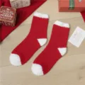 Red fluffy Christmas socks for women, thick cozy coral fleece winter mid tube socks red - One Size / Red Socks with White Ribbed Cuff