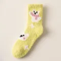 Fuzzy coral fleece winter warm socks for women with cute bear pattern thick sleep socks - One Size / Yellow