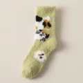 Cozy coral fleece fuzzy winter socks for women, thick warm home sleeping socks in green. - One Size / Army Green