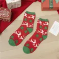 Comfortable Christmas fuzzy plush socks for women, thick winter red green reindeer socks. - One Size / Red Reindeer