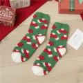 Christmas fuzzy plush mid-tube socks, thick warm winter cozy sleep socks for women - One Size / Green Socks with Red Christmas Hat