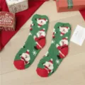 Christmas fuzzy coral fleece socks for women, thick winter warm mid-tube red holiday gift socks. - One Size / Green Santa