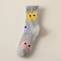 Gray fluffy coral fleece warm socks with cute colorful monster patterns for women winter. - One Size / 559 Gray