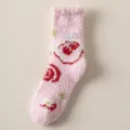 Pink fluffy fleece winter cozy socks, cute cherry pattern warm sleep socks for women. - One Size / Pink