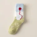 Winter thick cozy coral fleece socks with cute blue sky cloud and red balloon knit design warm. - One Size / 560 Blue Cuff