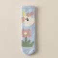 Women coral fleece fuzzy warm winter socks with cute cartoon animal and flower patterns. - One Size / Medium Blue