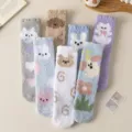 Thickened coral fleece cozy winter socks for women, warm fuzzy sleep socks with cute animal designs. - One Size / Multicolor