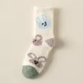 Cute rabbit pattern fuzzy coral fleece socks for women, thick warm winter sleep socks. - One Size / 561 Green Toe