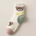 Cute bear pattern coral fleece fuzzy socks for women, thick warm winter home sleep socks. - One Size / 562 White Polka Dot Bear Head