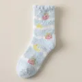 Women winter coral fleece fuzzy socks thick warm sleep cute strawberry star patterned blue - One Size / Blue