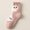 Women coral fleece fuzzy socks winter warm thick sleep socks cute cat pattern soft home footwear - One Size / Pink