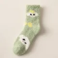 Green fluffy coral fleece warm socks for women winter thickened cute sheep pattern home socks - One Size / Green