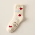 Cozy coral fleece winter socks for women with cute embroidered bear and fruit patterns warm. - One Size / 560 Khaki