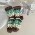 Retro Fair Isle fleece sokken voor dames, dikke warme wintersokken voor gezellig thuis. - Eén maat / koffiekleur