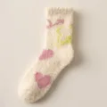 Fluffy coral fleece winter socks for women, thick warm home sleep socks with cute heart patterns. - One Size / Khaki
