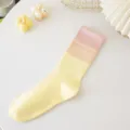 Farbverlauf Baumwolle Wadensocken für Damen, weiches Pastellgelb Rosa geripptes Design. - Einheitsgröße / Rosa Manschetten