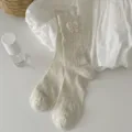 Süße japanische Damen Mittelsocken mit hübscher weißer Schleife, weiche Baumwolle Socken. - Einheitsgröße / Khaki