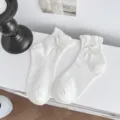 Calcetines cortos blancos de algodón para mujer con lazo bonito y puño con volantes primavera - Talla única / Blanco