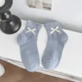 Calcetines mujer lazo algodón primavera verano transpirables lisos cortos bonitos - Talla única / Azul claro