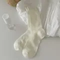 Weisse Damensocken in Wadenlänge mit feiner Spitzenborte, japanischer JK Stil Baumwolle. - Einheitsgröße / Weißer vertikaler Streifen-Schmetterling