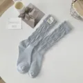 Femmes chaussettes unies bleu clair style décontracté côtelé mi-mollet chaussettes coton - Taille unique / Bleu