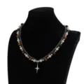 Collier de perles double couche pour hommes avec pendentif étoile vintage style hip hop - Style Double Rang Pierre Œil de Tigre (07960)