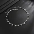 Zilveren strass ster choker halsketting, hip hop stijl metalen pentagram sleutelbeinketting. - Pentagram Ketting (07929) / 47+7cm / Zilver Witte Strass