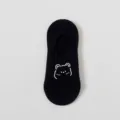 Niedliche Cartoon Bär Stickerei schwarze unsichtbare Bootssocken, atmungsaktive Sommersocken. - Einheitsgröße / Schwarzer Bär
