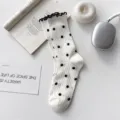 White polka dot ruffles mid-calf socks, breathable cotton summer hosiery for women. - One Size / White